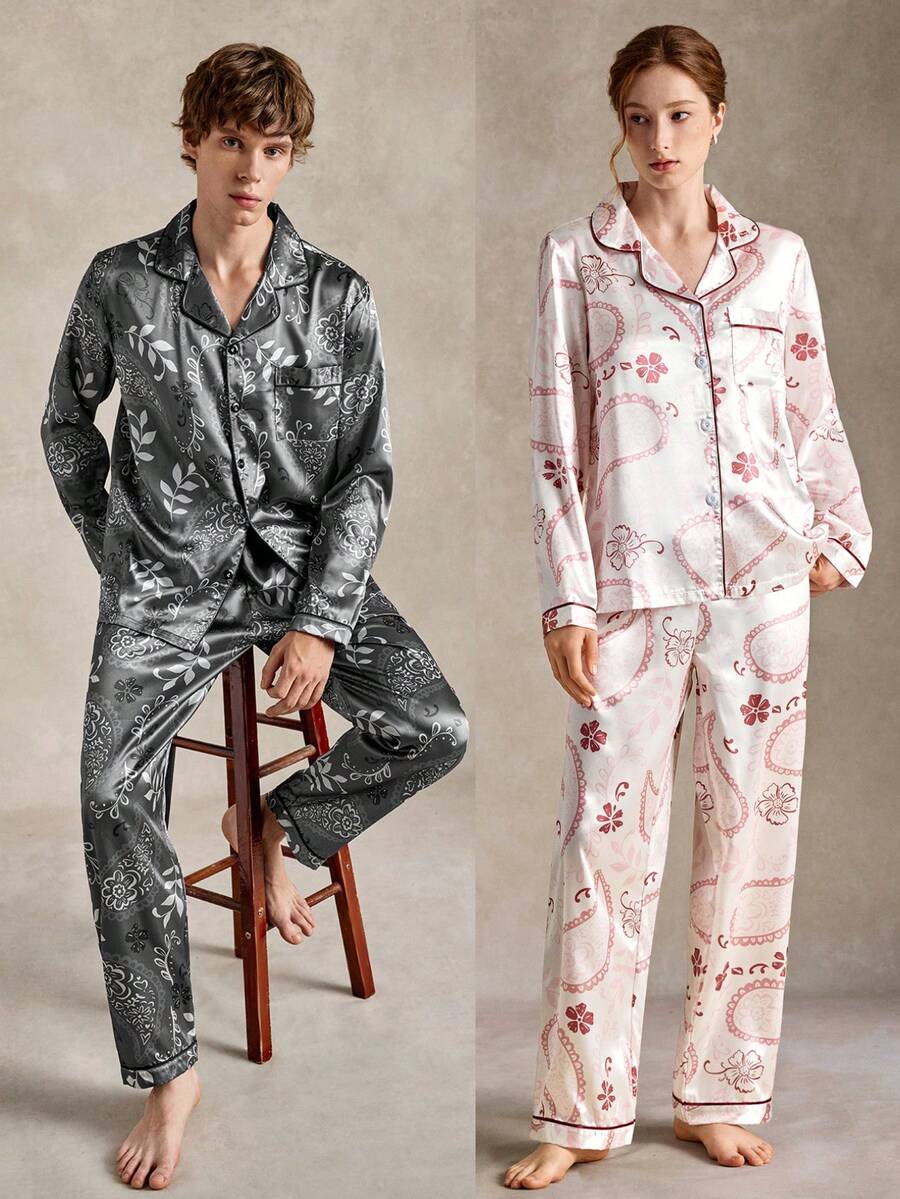 EverLounge Unisex Satin Printed Pajamas And Loungewear Set - Multicolor - View 1