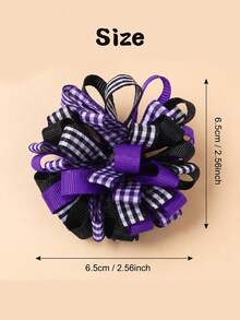 2pcs Girls Halloween Hair Clips, Purple & Black Plaid Hydrangea Hair Clips, Party & Daily Hair Accessories - Multicolor - View 6