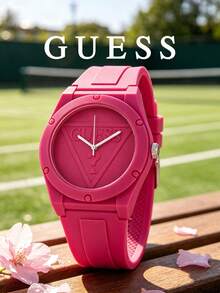 Guess Women's Quartz Watch, Soft Pink Touch Silicone Strap, Embossed Triangle Logo Dial, Youthful Style, Summer Beach Travel, Casual Gathering, Fashion Accessory - one-size - View 16