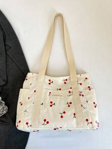 2026 European & American Vintage Striped Large Capacity Shoulder Bag New Girl's Fashion Multi-Pocket Tote Handbag - White - View 6