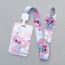 1pc Stitch And Lilo Lanyard - Vibrant Blue And Pink Design With Cartoon Characters, PVC Material, Suitable For ID Cards And Work Badges, ID Card Holder | Fun Design | Durable Lanyard, Stitch Accessories, Disney Merchandise - C-multicolor - View 8