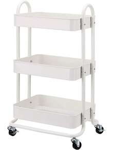 Mint Green  Basics 3 Tier Rolling Utility Cart Versatile Kitchen Storage Trolley With Smooth Rolling Wheels Sturdy Steel Frame For Home Office Organization - White - View 2