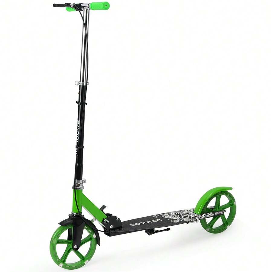 Foldable Kick Scooter With Light-Up Wheels, 4-Way Adjustable Height, Dual Brake, And Wide Deck For Teens And Adults, Portable Commuter Vehicle - Green - View 1