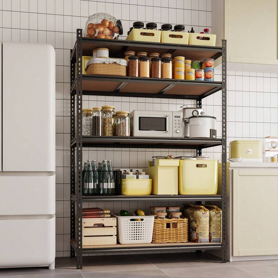 GOCAPTAIN Heavy-Duty Adjustable Boltless Metal Shelving Unit - 5-Tier Garage Storage Rack w/ Wood Boards, 72"H x 35.5"W x 12"D, 2000 lb Capacity, Black - Schwarz - Übersicht 1