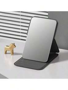 Espejo de maquillaje minimalista para baño y dormitorio, espejo plegable estilo Simpleini, espejo portátil de cuero PU, espejo para dormitorio universitario de regreso a clases, espejo de tocador portátil de escritorio, espejo con soporte de escritorio, espejo de maquillaje de mano, espejo de escritorio ajustable, espejo de tocador para dormitorio de estudiante, decoración del hogar, decoración de baño y habitación, organizador de maquillaje de verano, accesorios de baño, adecuado como regalo de Navidad y Halloween para familiares y amigos - Negro - Ver 17