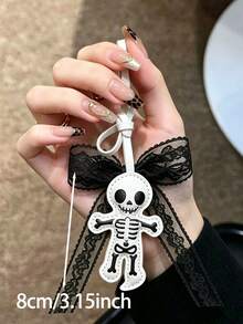 Pu Material Double-Sided Ghost Dark Skeleton Keychain, Lace Bow Pendant, Halloween, Funny Bag Pendant; Y2k Style; Festival Gift - Multicolor - View 9