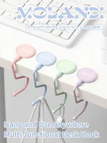 1pc Morandi Color Desktop Hook, No-Glue Traceless Hook, Student Backpack & Bag Hook - Y - View 9