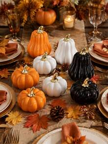 Elegant Decorative Ceramic Pumpkin Ornament Set, Gold-Plated Stem, Multiple Sizes (Small/Medium/Large), Orange And White, Suitable For Living Room, Study, Desktop, Home Decor, Halloween - Multiple Styles - View 10