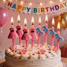 HIBIRTH 8pcs Creative Pink Dress & High Heel Candle Cake Decor, Evening Gown Candle For Girlfriend, Best Friend Birthday Party Celebration Baking Topper - View 6