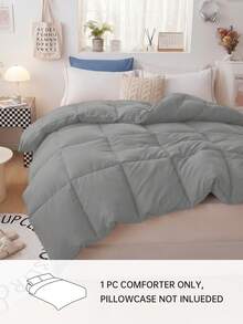 1pc Down Comforter - Quilted Duvet, All-Season Comforter, Down Alternative Comforter - Grey - View 3