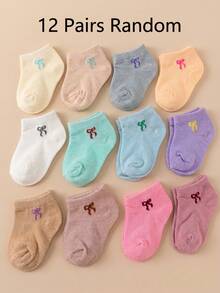12/24 Pairs Random Color Bow Ankle Socks, Halloween Toddler Girl Style, Newborn Baby Girl Autumn Essential, Princess Style Infant Baptism Gift - Multicolor - View 16