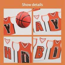 1 Set Basketball Jersey Design Birthday Paper Banner, With Basketball Theme Hanging Flags, Sports Style Paper Garland, Suitable For Sports Theme Party Decoration, Mimicking Basketball T-Shirt Style, Sports Theme Party Background Decoration Props - Multicolor - View 4