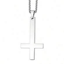 1pc Men's Stainless Steel Inverted Cross Pendant Necklace, Punk Gothic Style Square Box Clavicle Chain, Waterproof Sweatproof Hypoallergenic, Cool Hip-Hop Daily Jewelry - Multicolor - View 8