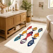 1pc, Abstract Fish Pattern Printed Faux Cashmere Kitchen Mat, Absorbent Kitchen Floor Mat, Kitchen Rug, Long Runner Mat, Sink Front Mat, Suitable For Kitchen, Bathroom, Entryway, Hallway, Laundry Room And Home Decor - Multicolor - View 4