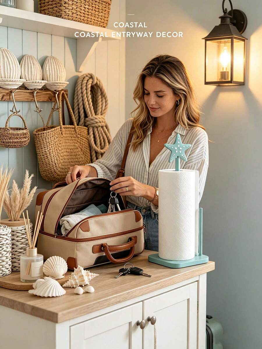 1pc Starfish Shaped Paper Towel Holder, Cute Kitchen Countertop Paper Towel Rack, Freestanding Roll Paper Storage Rack, Bow Design, Bathroom Accessories And Apartment Home Decor