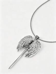 Personalized Street Style Punk Gothic Dark Angel Sword Vintage Hip Hop Pendant Necklace - Silver - View 4