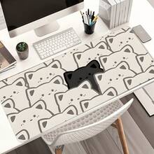 Cute Cat Face Mouse Pad Black & White Playful Design Extra Long Gaming Desk Mat Set, Non-Slip Durable Rubber Bottom, Smooth Surface Suitable For Computer Laptop Office Home, Abstract Art Decor, Back To School Supplies - A - View 9