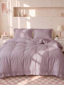 Set Sprei Selimut Berumbai 2/3 pcs, Perlengkapan Tidur Asrama, Set Sprei Warna Polos, Dekorasi Kamar, Ramah Kulit dan Bernapas, Sangat Lembut dan Anti-Pilling, Sprei Ukuran Twin XL, Isi Selimut Tidak Termasuk, Cocok untuk Ukuran Twin, Full, King, Queen, Sepanjang Musim, Dapat Dicuci dengan Mesin, Kembali ke Sekolah - Warna pasta kacang merah - View 4