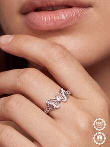 1pc S925 Sterling Silver Celtic Knot Butterfly Shaped Ring, Perfect For Daily Wear And Anniversary Gift, Comes With Gift Box - Silver - View 4