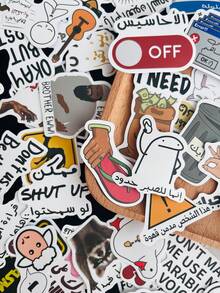 57PCS Funny Arabic Meme Stickers Fashion Personalized Creative Fine Decorative Scrapbook Laptop Luggage Guitar Water Cup Phone Case Popular Decals - Multicolor - View 6