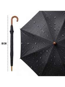 Black Stick Umbrella 104 Cm With Curved Handle, Semi Automatic Opening And 16 Rib Canopy Construction, Wind Resistant And Waterproof Design, Classic 88 Cm Long Rain Umbrella For Work, City Walks, Commuting And Everyday Use - A - View 6