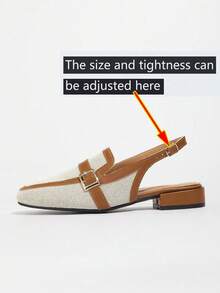 Mules planas transpirables sin espalda para mujeres, diseño de punta cerrada con tacón bajo y color contrastante, zapatos de lona beige para primavera/verano - Marrón - Ver 7