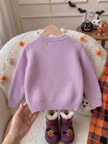 女童可愛蝴蝶結幽靈刺繡針織套頭毛衣，適合萬聖節、春季、秋季、冬季 - 紫色 - 查看 6