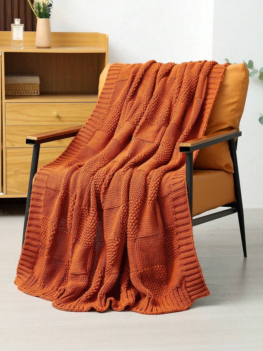1pc Nordic Style Grid Pattern Throw Blanket - Vibrant Orange Versatile Blanket For All Seasons, Suitable For Office, Sofa And Camping - Machine Washable Cozy Home Decor, Nordic Design, Warm Texture - Multicolor - View 1