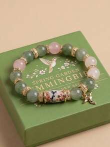 1pc Healing Crystal Circle Hummingbird Sunflower Bee Bracelet, Daily Wear, Gift - Multicolor - View 5