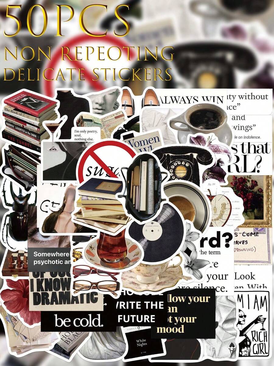 50pcs Museum Stickers, PVC Material, Creative Aesthetic Design, Suitable For Phone Case, Tablet, Phone, Laptop, Luggage, Car, Notebook, Helmet, Guitar, Skateboard, Storage Box, Computer, Scrapbook Supplies - 50pcs - View 1