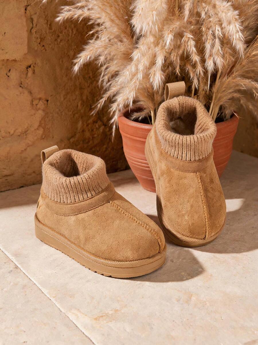 Boys Girls Slip‑On Snow Boots, Elastic Ribbed Sock Cuff Heel Pull‑Tab Thick Plush Lining Outdoor Cold‑Proof Baby Winter Boots