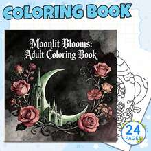 2027 New Moonlit Blossoms Adult Coloring Book, 20*20cm Square Format, 24 Pages, 120g Thick Pearlescent Paper, Dark Gothic Manga Style, Crescent Moon, Vintage Castle With Fragrant Twining Rose Vines, Mysterious And Elegant Atmosphere - Coloring Book - View 9