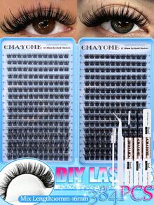 CMAYOME 384片單根捲翹睫毛組，D捲 10-16mm 混裝，DIY 睫毛接種套組，包含自然、精緻、豐盈、持久睫毛、膠水、密封劑和鑷子，適合初學者日常、派對、音樂節使用 - 藍色 - 查看 23