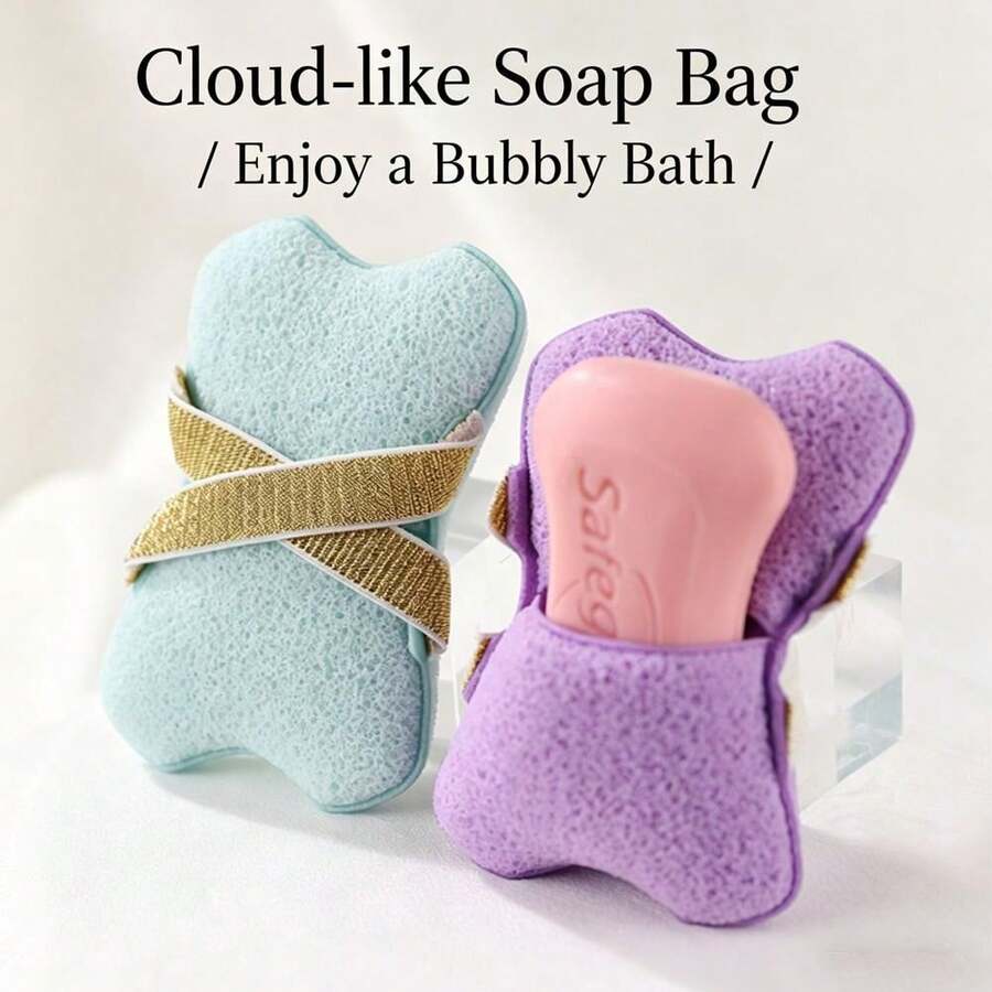 Hanging Microfiber Exfoliating Soap Storage Bag, Soft Colored Foaming Soap Pouch, Gentle Exfoliation For Body & Facial Cleansing, Washable Lightweight Shower Bath Accessory, Hangable Design, 3 Colors Optional: Blue, Orange, Pink - Multicolor - View 1
