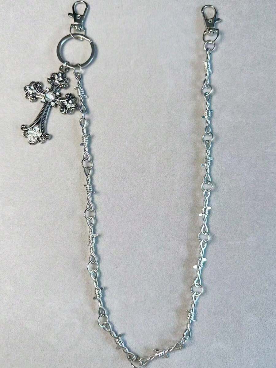 1pc Punk Style Chain Cross, Hip Hop Ins Minimalist Waist Chain, Suitable For Halloween Costume Keychain Wallet Bag Charm - Multicolor - View 1