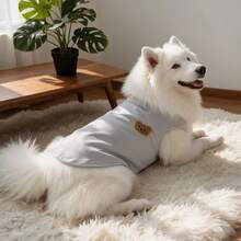 1 Buah Rompi Anjing Tanpa Lengan Kerah Tinggi, Pakaian Hewan Peliharaan Rajut Lembut dengan Aplikasi Tempelan Beruang Lucu, Pakaian Rumah Hangat Model Pullover untuk Anjing Ras Sedang hingga Besar - Light Grey - View 4