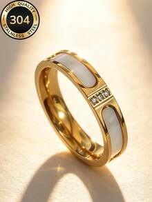 5pcs/Set 18K Gold Plated Women's Sweet Gentle Heart Natural Stone Rings, Autumn/Winter Fashion Accessories - Gold - View 6