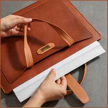 1pc A4 Leather Document Bag, Handheld Document Bag Can Store Student Notebooks, Test Papers, Documents, Files, Large Capacity Document Storage Bag, Suitable For Business Meetings, Campus Learning, Business Travel, Office Supplies, A4 Document Folder, Office Gift, Portable Document Bag, Back To School Season - Tote Bag - View 3