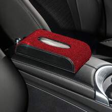 1pc Shiny Full Rhinestone Car Tissue Box, PU Leather Base Car Armrest Tissue Holder, Multi-Color Shiny Car Interior Decoration Gift, Suitable For Female Car Owners - Multicolor - View 11