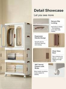 2/3/4LayerWidth: 60 cmSpace‑Saving Freestanding Clothes Organizer, Rolling Multi‑Tier Wardrobe with Arched Clear Doors, Practical Household Storage for Hanging & Folded Clothes and Accessories - Ver 4