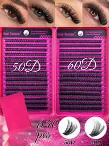 640/544 Clusters D Curl Single Stem False Eyelashes Large Capacity Set, Beginner-Friendly Classic Y-Shape DIY Home Lash Extension, Reusable Mixed Style (Includes Adhesive & Setting Liquid, Tweezers & Lash Brush), Natural Fluffy Cluster Lashes, Suitable For Daily And Evening Party Makeup - Hot Pink - View 12