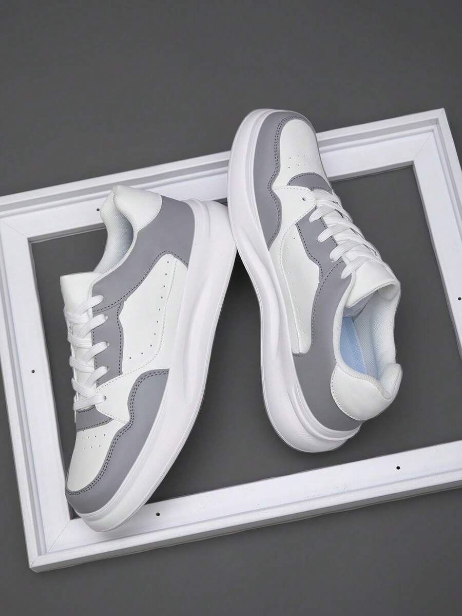 Unisex Fashion Colorblock Sneakers, Layered Patchwork Upper Design, Thick Platform Sole, Suitable For Streetwear And Dating Outings