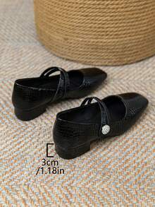 Women's Colorblock Handmade Low Heel Slip-On Shoes, Super Soft Leather Shoes With Thick Heel, Comfortable All-Season Footwear - Black - View 4