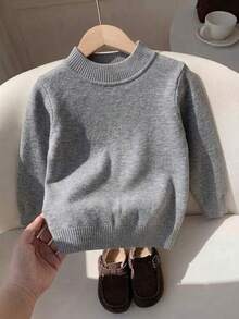 Boys' Preppy Solid Color Crew Neck Long Sleeve Knit Pullover Sweater, Suitable For School And Casual Wear In Spring, Autumn And Winter - Grey - View 6
