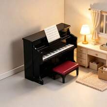 Mini Upright Piano Model With Stool & Sheet Music, Dollhouse Decorative Accessory, Realistic Musical Instrument Ornament For Scene Layout Collection Gift - Multicolor - View 1