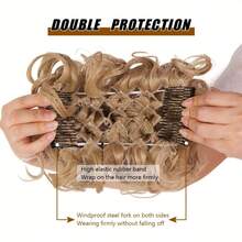 Moño de novia sintético grande y desordenado con rizos, chignon con peine y clips, funda para coleta, extensión de coleta de cabello sintético natural falso - Multicolor - Ver 2