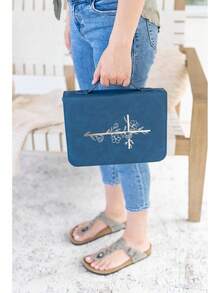 Funda para Biblia para Mujeres - Estuche Grande de Cuero PU con Diseño Minimalista en Bajorrelieve - Accesorios de Biblia Cristiana para Niñas y Mujeres (Beige/Dorado) - Cruz azul marino - Ver 6