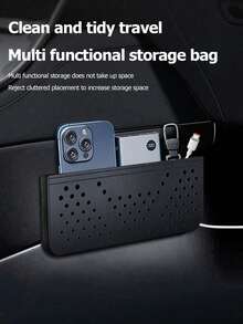 1pc Car Storage Bag, Adhesive Phone Holder, Multi-Functional Mesh Pocket Organizer, Car Storage Box Accessory - A - View 1