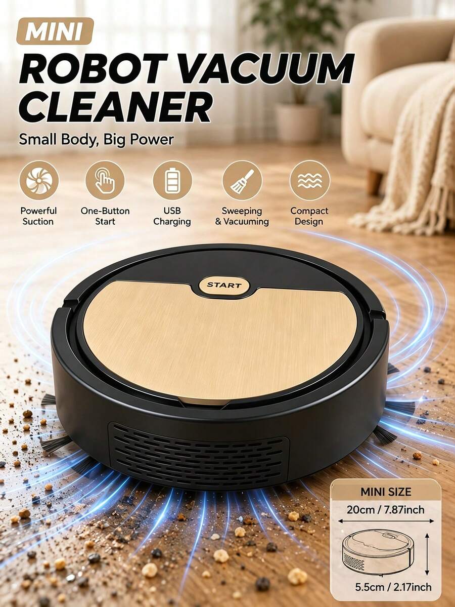 Mini Robot Vacuum Cleaner, USB Rechargeable Automatic Sweeping Robot, Suitable For Hardwood Floors, Hard Floors, Pet Hair And Home Dust Daily Cleaning, 800mAh - A - View 1