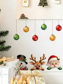 mama look 1pc, Multi-Style, Christmas Decoration Wall Sticker, Santa Claus, Snowman, Reindeer, Gift Box Pattern, PVC Self-Adhesive Removable Wall Sticker, Suitable For Bedroom, Living Room, Kitchen, Dining Room, Bathroom Background Wall, Can Cover Imperfections - Multiple Styles - View 1